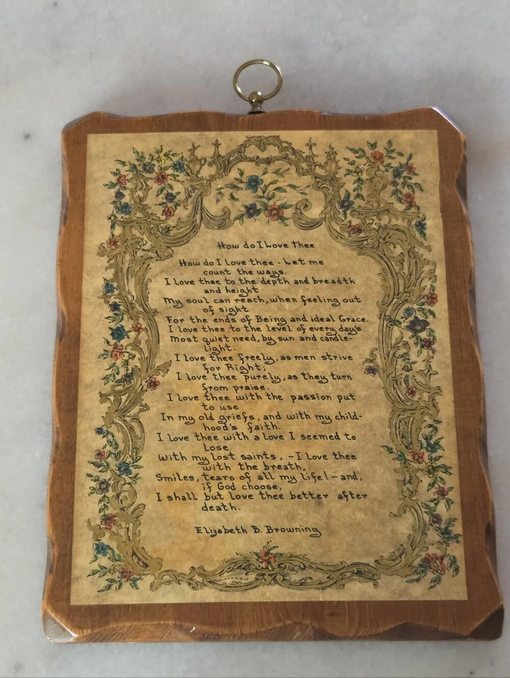 Framed Vintage Floral Poem Plaque - Cream & Brown